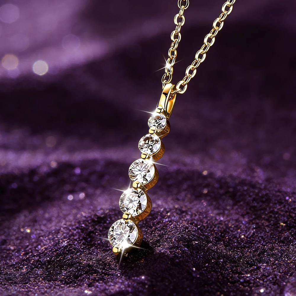 IOGOU 14k Gold Filled 0.92cttw D Color Round Moissanite Pendant Necklace for Women 5-Stone Bar Collar GRA Certified Jewelry Gift
