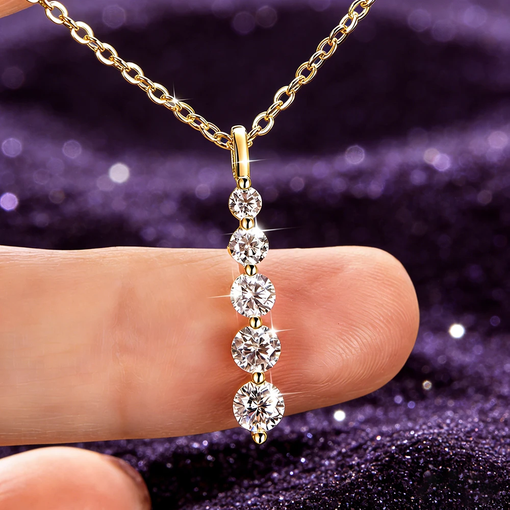 IOGOU 14k Gold Filled 0.92cttw D Color Round Moissanite Pendant Necklace for Women 5-Stone Bar Collar GRA Certified Jewelry Gift