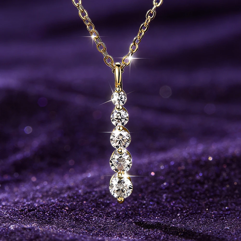 IOGOU 14k Gold Filled 0.92cttw D Color Round Moissanite Pendant Necklace for Women 5-Stone Bar Collar GRA Certified Jewelry Gift