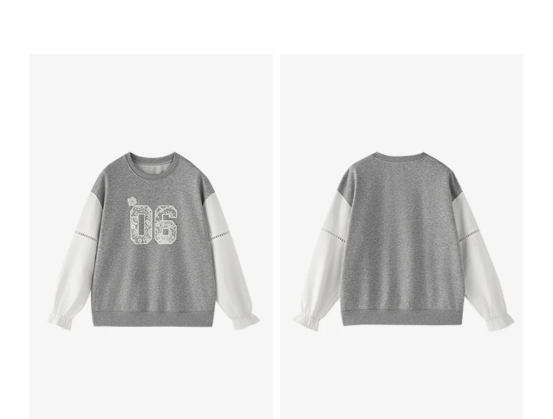 TOYOUTH Women's Fake Two Piece Sweatshirt 2026 Autumn New Arrival Preppy Sporty Digital Print Color Block Splicing Top