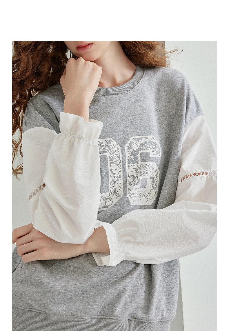 TOYOUTH Women's Fake Two Piece Sweatshirt 2026 Autumn New Arrival Preppy Sporty Digital Print Color Block Splicing Top