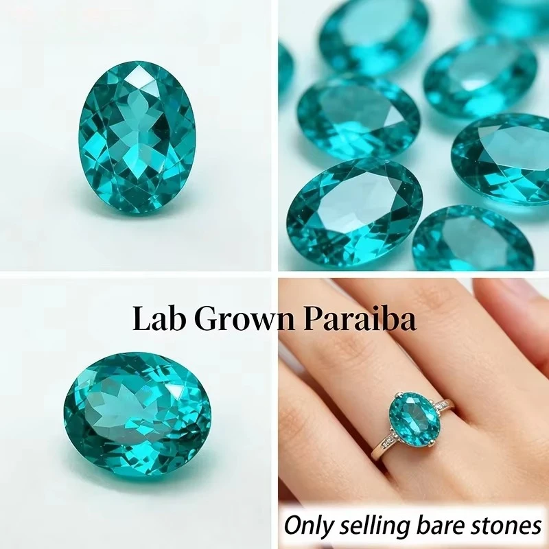 Lab Grown Paraiba Oval Cut Neon Blue Color for DIY Advanced Jewelry Making Inlay Ring Necklace Selectable Certificate