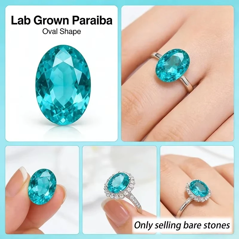 Lab Grown Paraiba Oval Cut Neon Blue Color for DIY Advanced Jewelry Making Inlay Ring Necklace Selectable Certificate