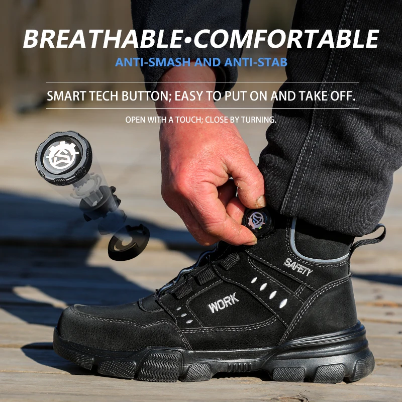 Steel Toe Safety Shoes Men Anti-puncture Work Boots Non-slip Wear Resistant Industrial Protective Labor Shoes Breathable Safety