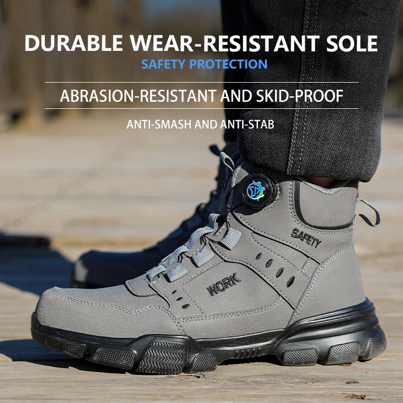 Steel Toe Safety Shoes Men Anti-puncture Work Boots Non-slip Wear Resistant Industrial Protective Labor Shoes Breathable Safety