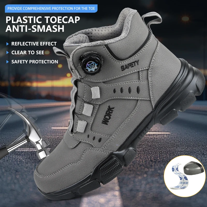 Steel Toe Safety Shoes Men Anti-puncture Work Boots Non-slip Wear Resistant Industrial Protective Labor Shoes Breathable Safety