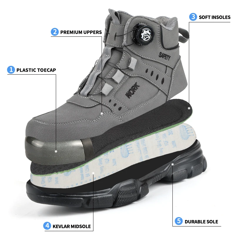 Steel Toe Safety Shoes Men Anti-puncture Work Boots Non-slip Wear Resistant Industrial Protective Labor Shoes Breathable Safety