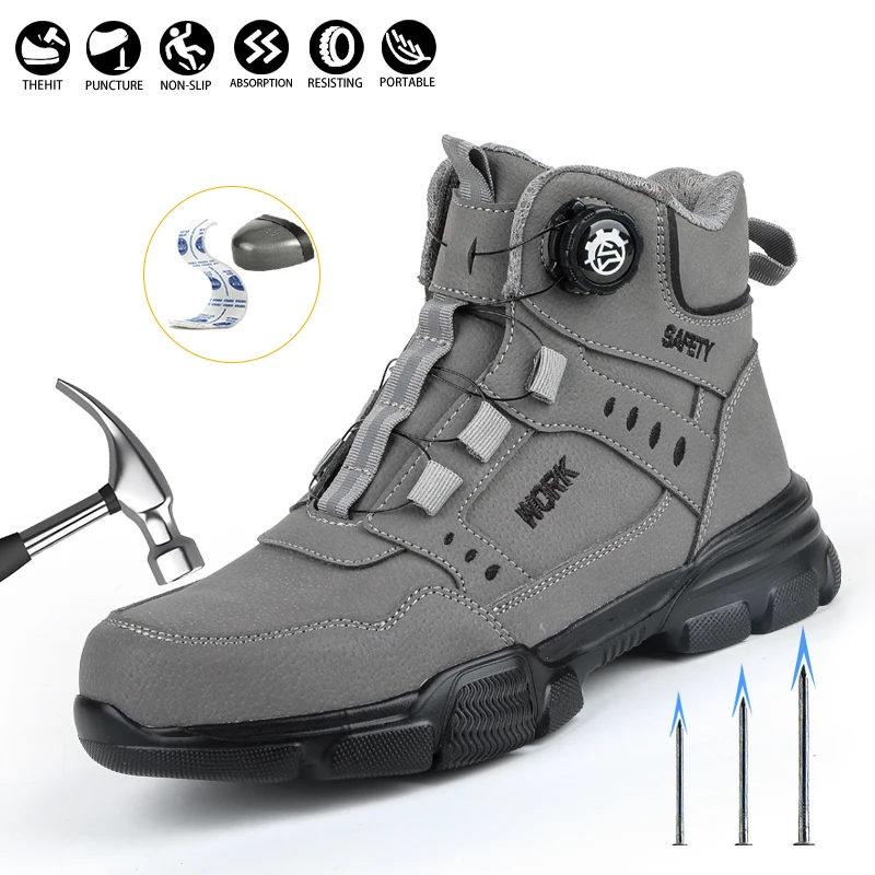 Steel Toe Safety Shoes Men Anti-puncture Work Boots Non-slip Wear Resistant Industrial Protective Labor Shoes Breathable Safety