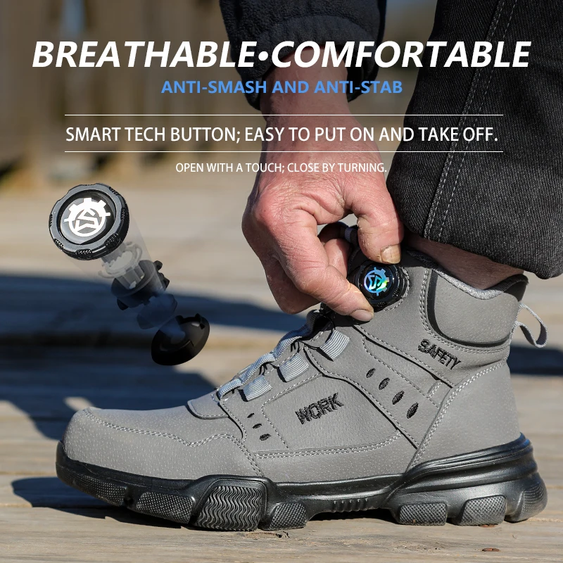 Steel Toe Safety Shoes Men Anti-puncture Work Boots Non-slip Wear Resistant Industrial Protective Labor Shoes Breathable Safety