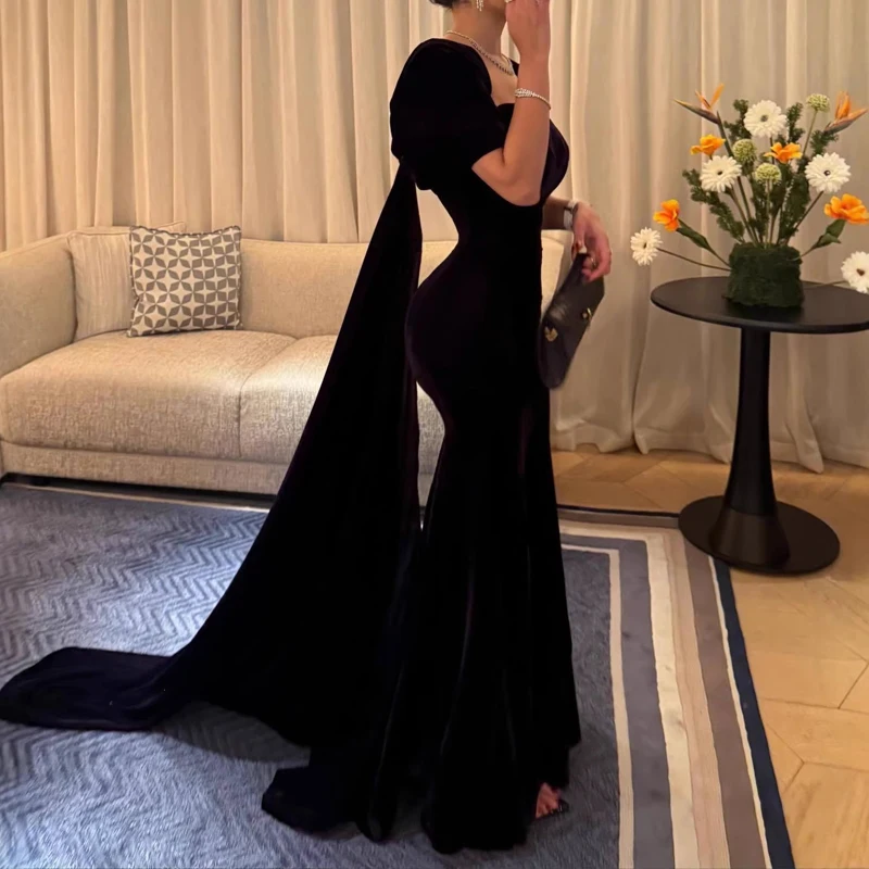 Hight Waist Solid Floor Length Dress Lady Casual Short Sleeve Slim Long Dress Sweet Sweetheart Neck Velvet Evening Dress