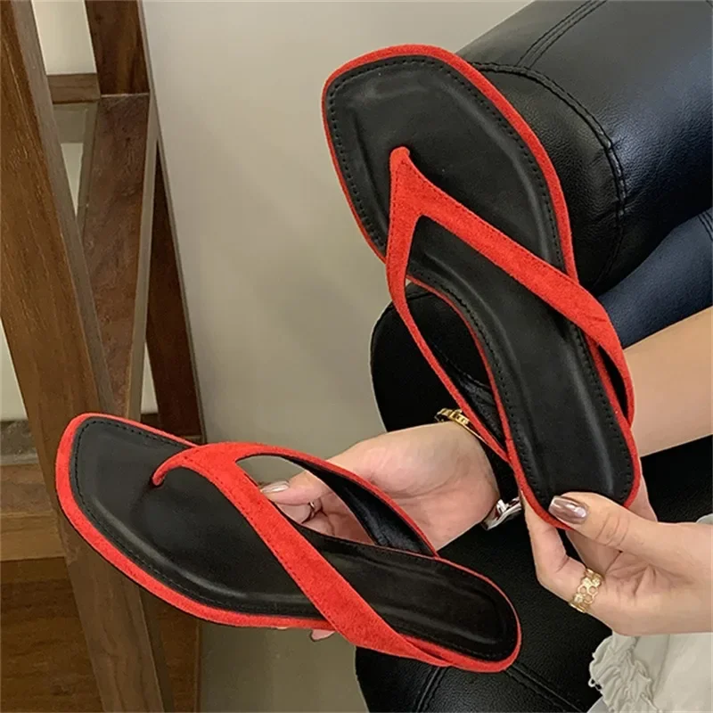 2027 Summer Fashion Shallow Square Clip Toe Slippers Women Low Heels Sandals Elegant Party Flip Flops Female Shoes
