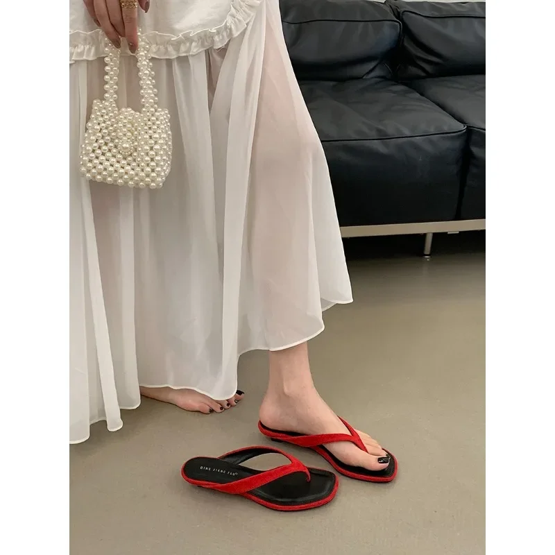 2027 Summer Fashion Shallow Square Clip Toe Slippers Women Low Heels Sandals Elegant Party Flip Flops Female Shoes
