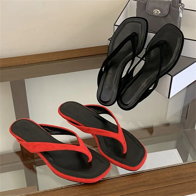 2027 Summer Fashion Shallow Square Clip Toe Slippers Women Low Heels Sandals Elegant Party Flip Flops Female Shoes