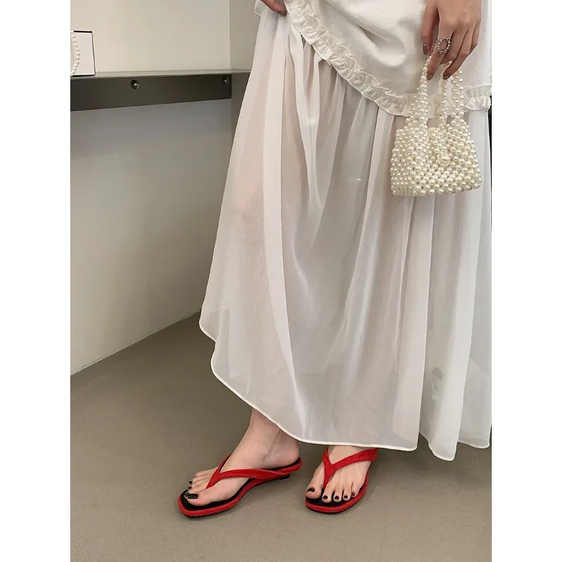 2027 Summer Fashion Shallow Square Clip Toe Slippers Women Low Heels Sandals Elegant Party Flip Flops Female Shoes