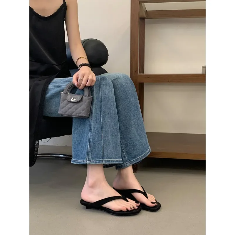 2027 Summer Fashion Shallow Square Clip Toe Slippers Women Low Heels Sandals Elegant Party Flip Flops Female Shoes