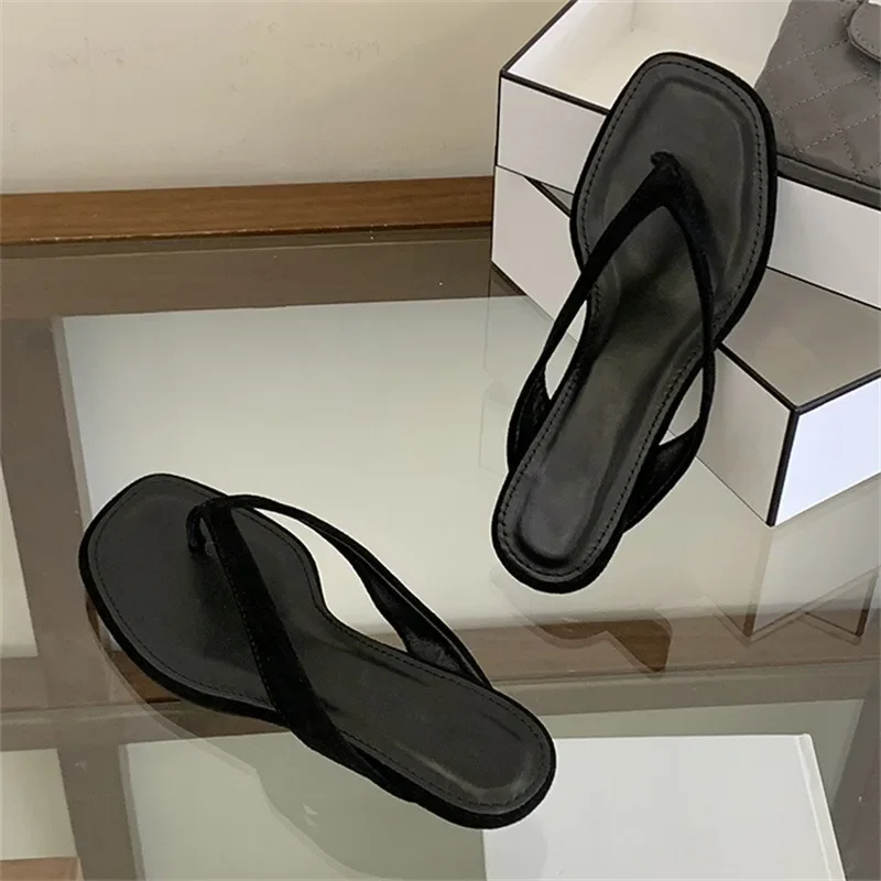 2027 Summer Fashion Shallow Square Clip Toe Slippers Women Low Heels Sandals Elegant Party Flip Flops Female Shoes