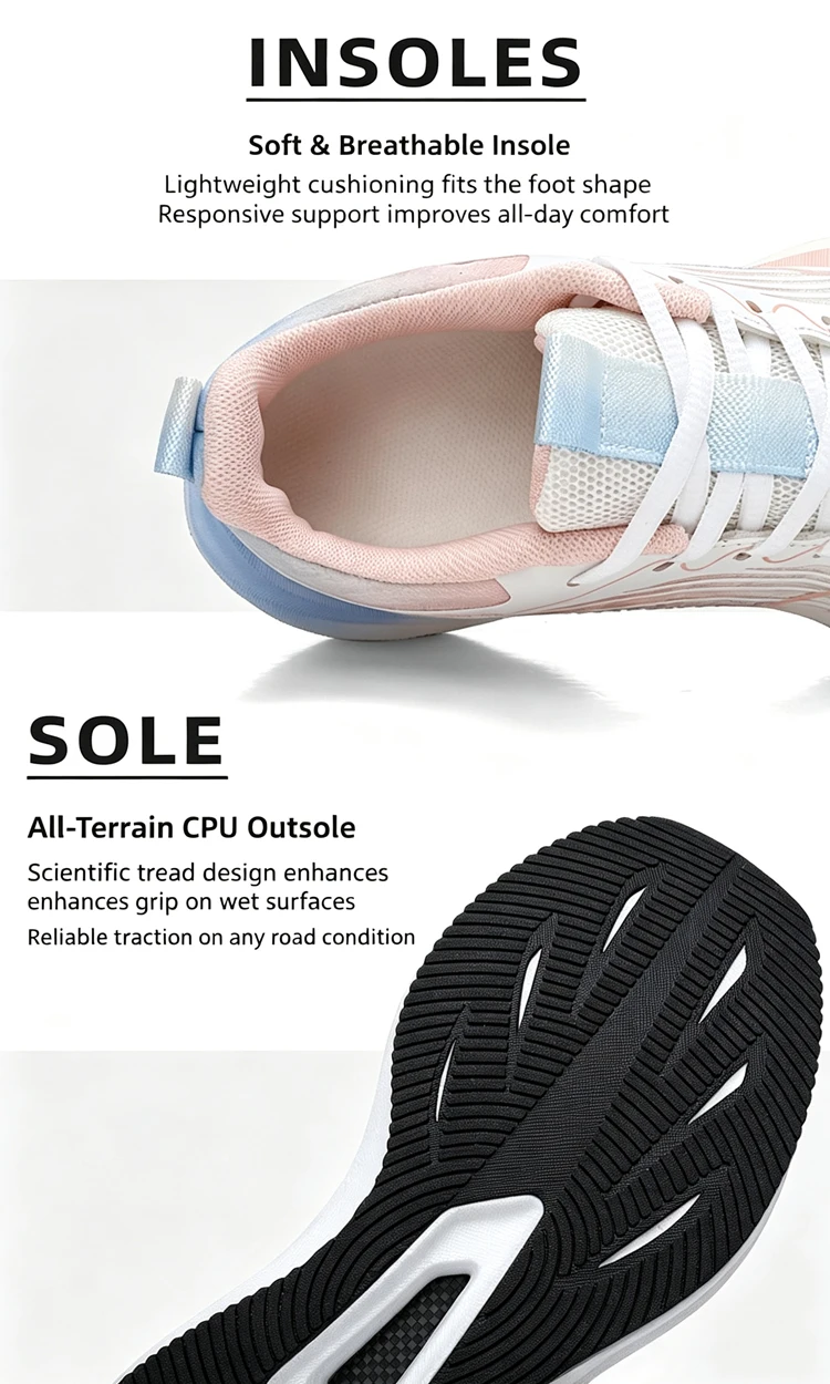 Ultralight Breathable White Sneakers for Women's Casual Lace-Up Walking Shoes Comfortable Outdoor Athletic Trainers
