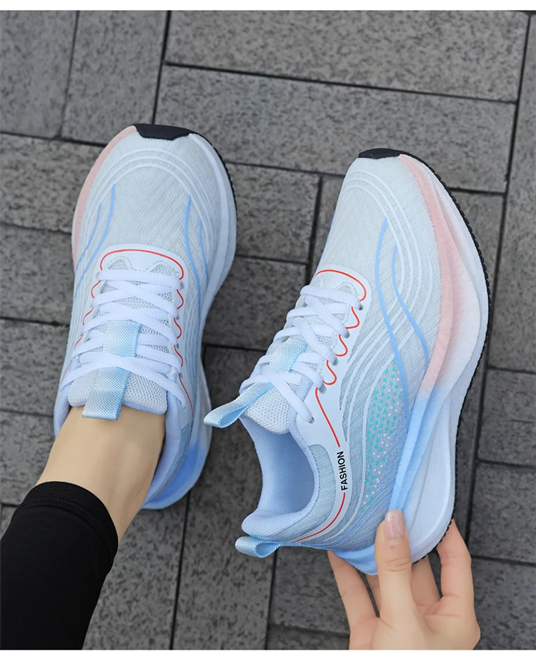 Ultralight Breathable White Sneakers for Women's Casual Lace-Up Walking Shoes Comfortable Outdoor Athletic Trainers
