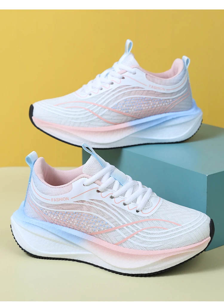 Ultralight Breathable White Sneakers for Women's Casual Lace-Up Walking Shoes Comfortable Outdoor Athletic Trainers