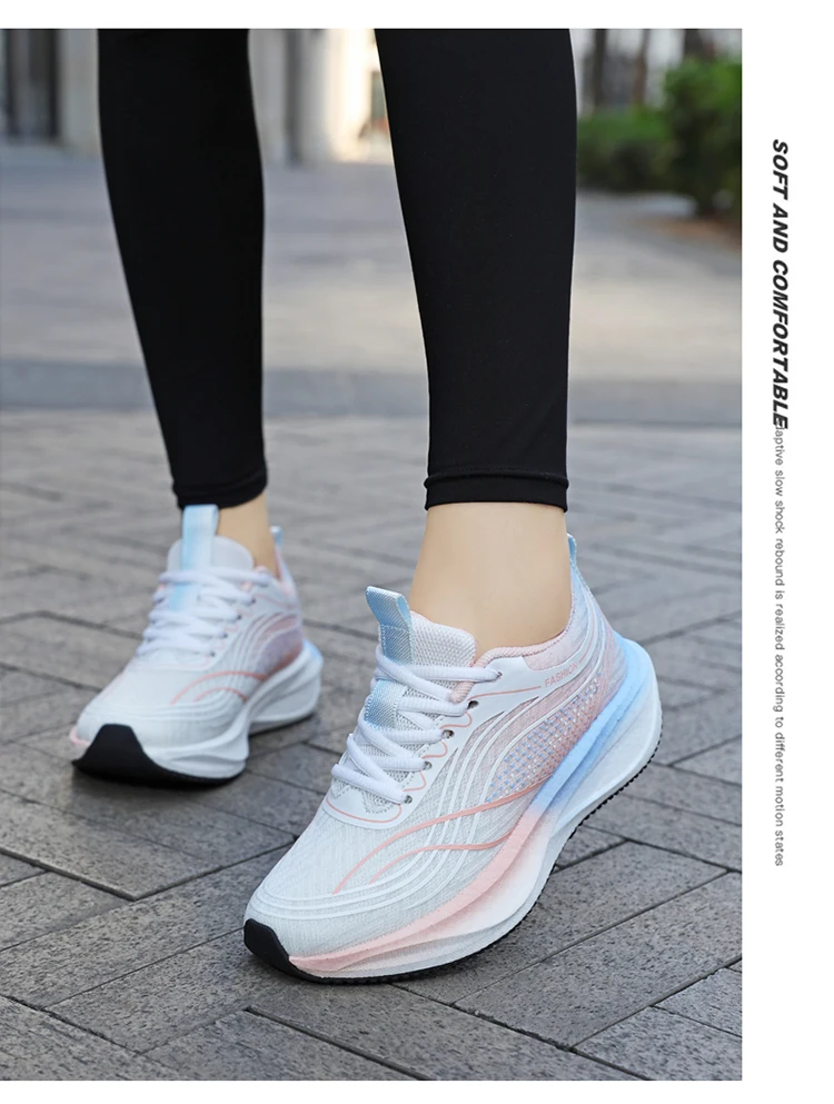 Ultralight Breathable White Sneakers for Women's Casual Lace-Up Walking Shoes Comfortable Outdoor Athletic Trainers
