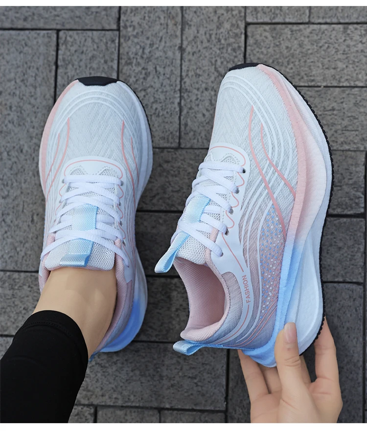 Ultralight Breathable White Sneakers for Women's Casual Lace-Up Walking Shoes Comfortable Outdoor Athletic Trainers