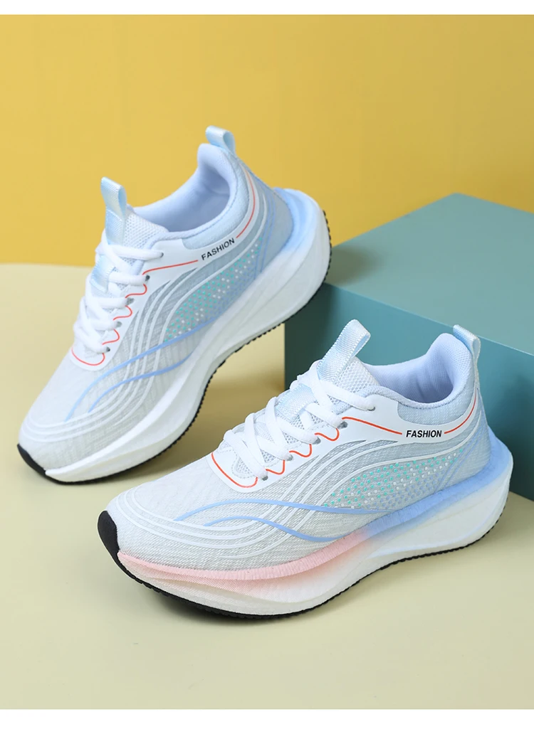 Ultralight Breathable White Sneakers for Women's Casual Lace-Up Walking Shoes Comfortable Outdoor Athletic Trainers
