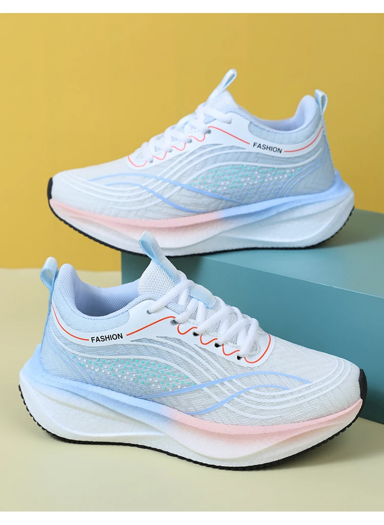 Ultralight Breathable White Sneakers for Women's Casual Lace-Up Walking Shoes Comfortable Outdoor Athletic Trainers