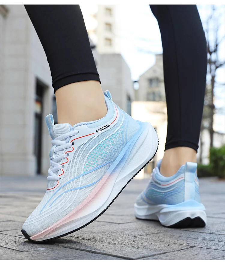 Ultralight Breathable White Sneakers for Women's Casual Lace-Up Walking Shoes Comfortable Outdoor Athletic Trainers