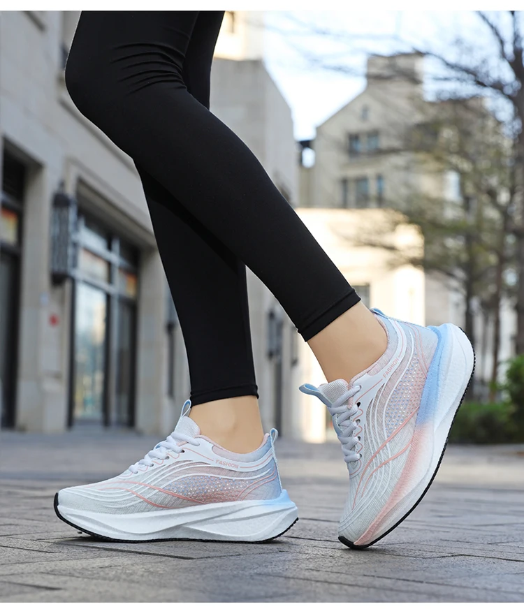 Ultralight Breathable White Sneakers for Women's Casual Lace-Up Walking Shoes Comfortable Outdoor Athletic Trainers