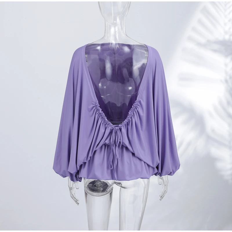 Boho Lace Up Women Mini Dress Loose Backless Round Neck Pleated Batwing Sleeve Dresses 2026 Summer Lady Vacation Party Robes New