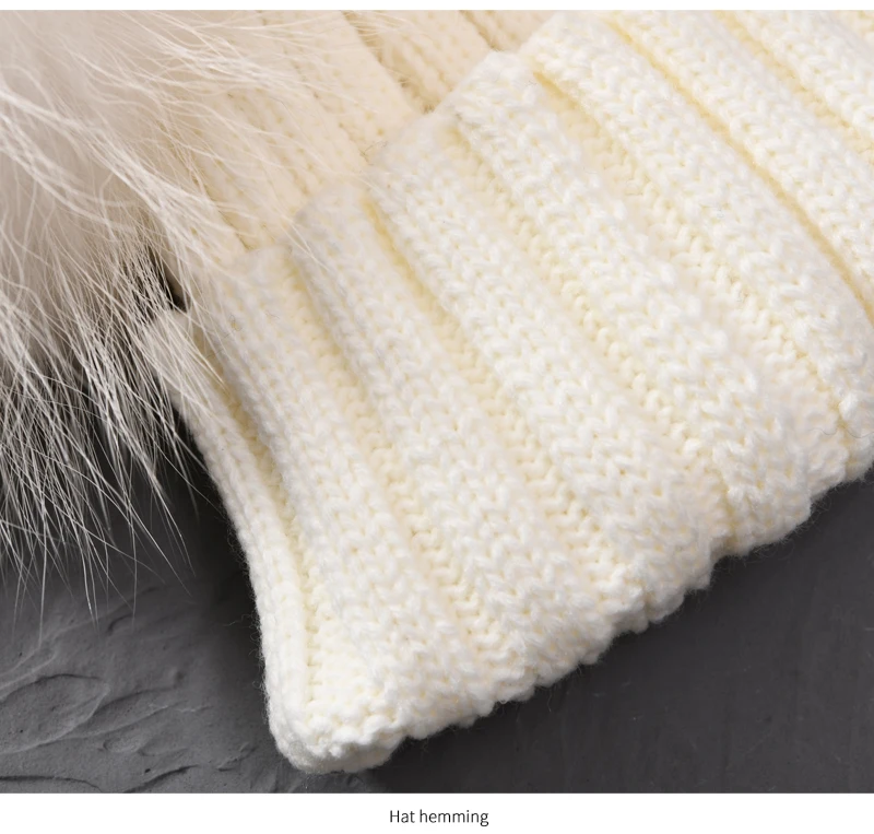 Winter Baby Knit Hat With Two Fur Pompoms Boy Girls Natural Fur Ball Beanie Kids Caps Double Real Fur Pom Pom Hat for Children