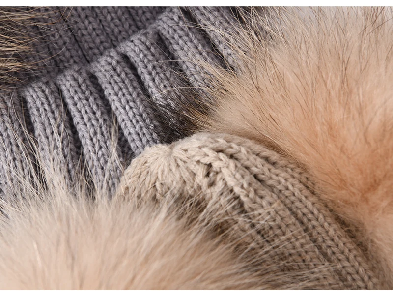 Winter Baby Knit Hat With Two Fur Pompoms Boy Girls Natural Fur Ball Beanie Kids Caps Double Real Fur Pom Pom Hat for Children