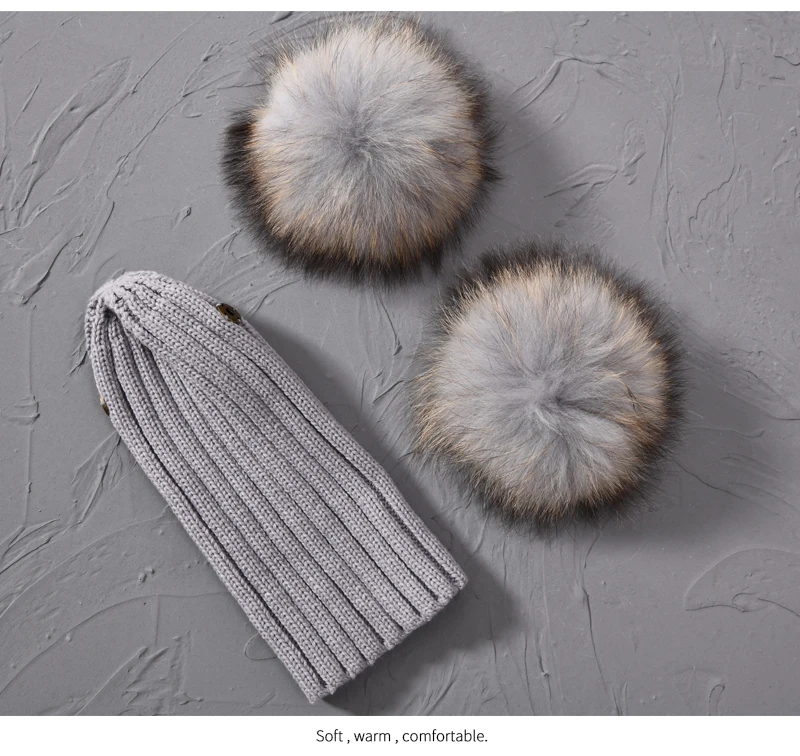 Winter Baby Knit Hat With Two Fur Pompoms Boy Girls Natural Fur Ball Beanie Kids Caps Double Real Fur Pom Pom Hat for Children
