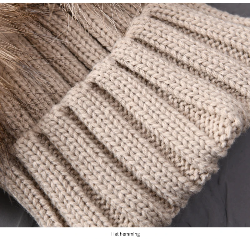 Winter Baby Knit Hat With Two Fur Pompoms Boy Girls Natural Fur Ball Beanie Kids Caps Double Real Fur Pom Pom Hat for Children