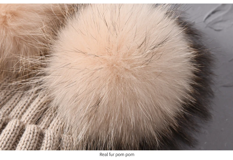 Winter Baby Knit Hat With Two Fur Pompoms Boy Girls Natural Fur Ball Beanie Kids Caps Double Real Fur Pom Pom Hat for Children