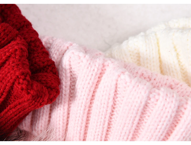 Winter Baby Knit Hat With Two Fur Pompoms Boy Girls Natural Fur Ball Beanie Kids Caps Double Real Fur Pom Pom Hat for Children