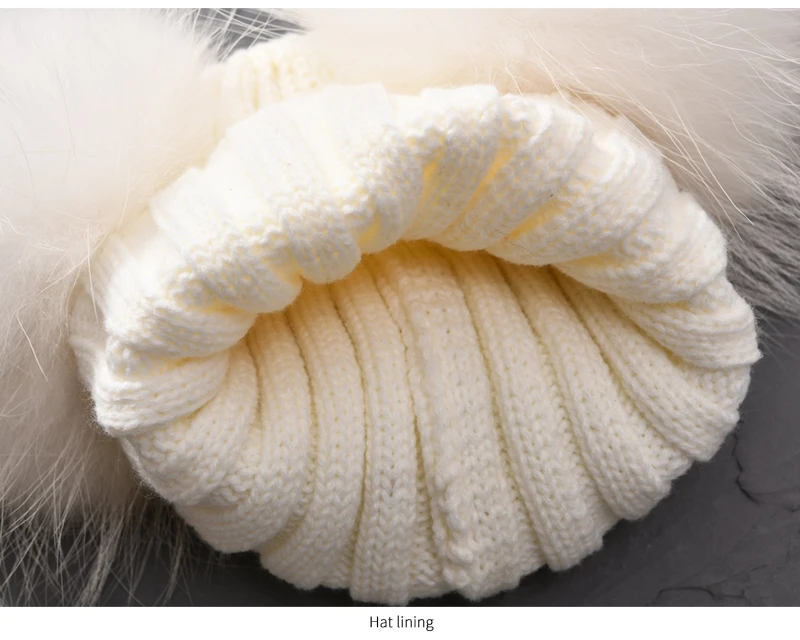 Winter Baby Knit Hat With Two Fur Pompoms Boy Girls Natural Fur Ball Beanie Kids Caps Double Real Fur Pom Pom Hat for Children