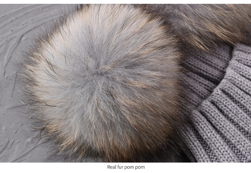 Winter Baby Knit Hat With Two Fur Pompoms Boy Girls Natural Fur Ball Beanie Kids Caps Double Real Fur Pom Pom Hat for Children