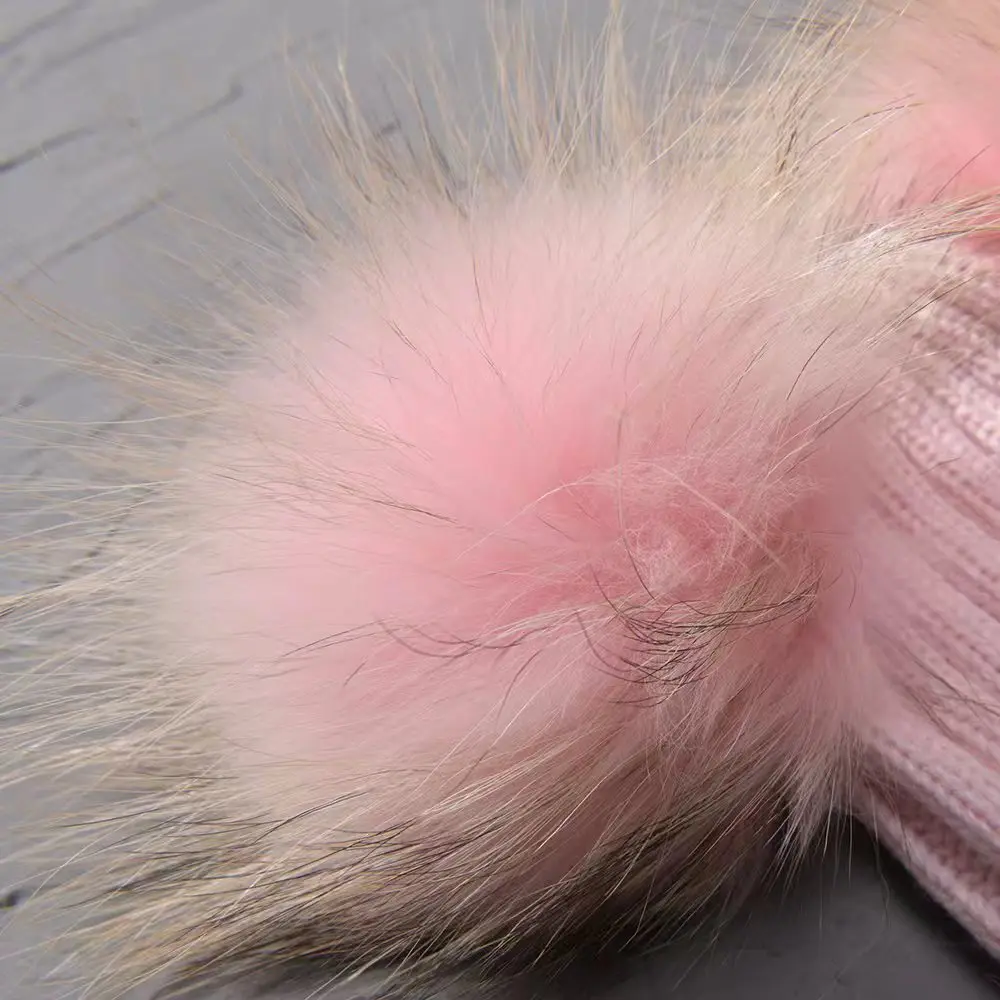 Winter Baby Knit Hat With Two Fur Pompoms Boy Girls Natural Fur Ball Beanie Kids Caps Double Real Fur Pom Pom Hat for Children