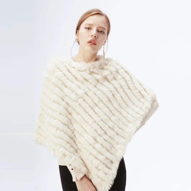Women's Real Rabbit Fur Poncho Vest Natural Leather Winter Jacket Wrap Coat Shawl  Wedding Party Knitted Fur Vest Wholesale
