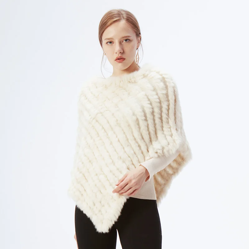 Women's Real Rabbit Fur Poncho Vest Natural Leather Winter Jacket Wrap Coat Shawl  Wedding Party Knitted Fur Vest Wholesale