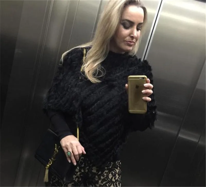 Women's Real Rabbit Fur Poncho Vest Natural Leather Winter Jacket Wrap Coat Shawl  Wedding Party Knitted Fur Vest Wholesale