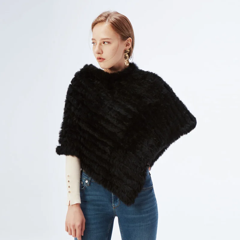 Women's Real Rabbit Fur Poncho Vest Natural Leather Winter Jacket Wrap Coat Shawl  Wedding Party Knitted Fur Vest Wholesale