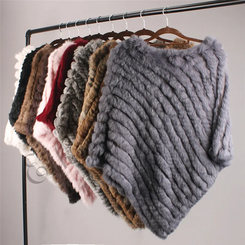 Women's Real Rabbit Fur Poncho Vest Natural Leather Winter Jacket Wrap Coat Shawl  Wedding Party Knitted Fur Vest Wholesale