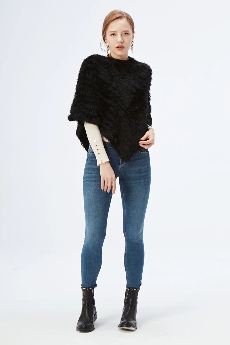 Women's Real Rabbit Fur Poncho Vest Natural Leather Winter Jacket Wrap Coat Shawl  Wedding Party Knitted Fur Vest Wholesale