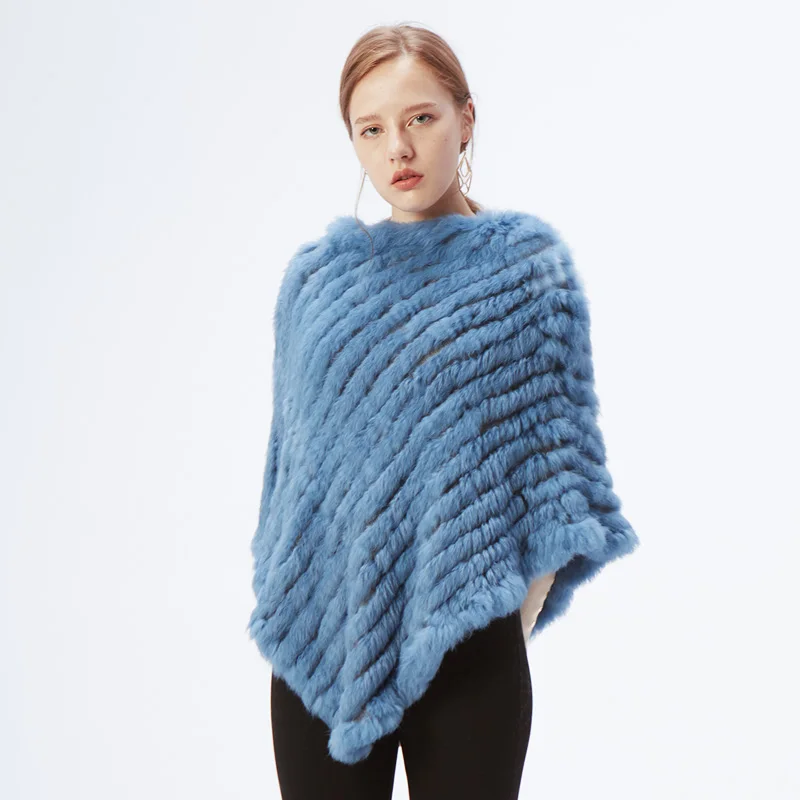 Women's Real Rabbit Fur Poncho Vest Natural Leather Winter Jacket Wrap Coat Shawl  Wedding Party Knitted Fur Vest Wholesale