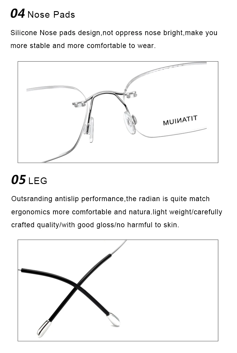 Krasivyy Pure Titanium Rimless Glasses Frame Men Prescription Eyeglasses Germany Women Myopia Optical Frame Screwless Eyewear