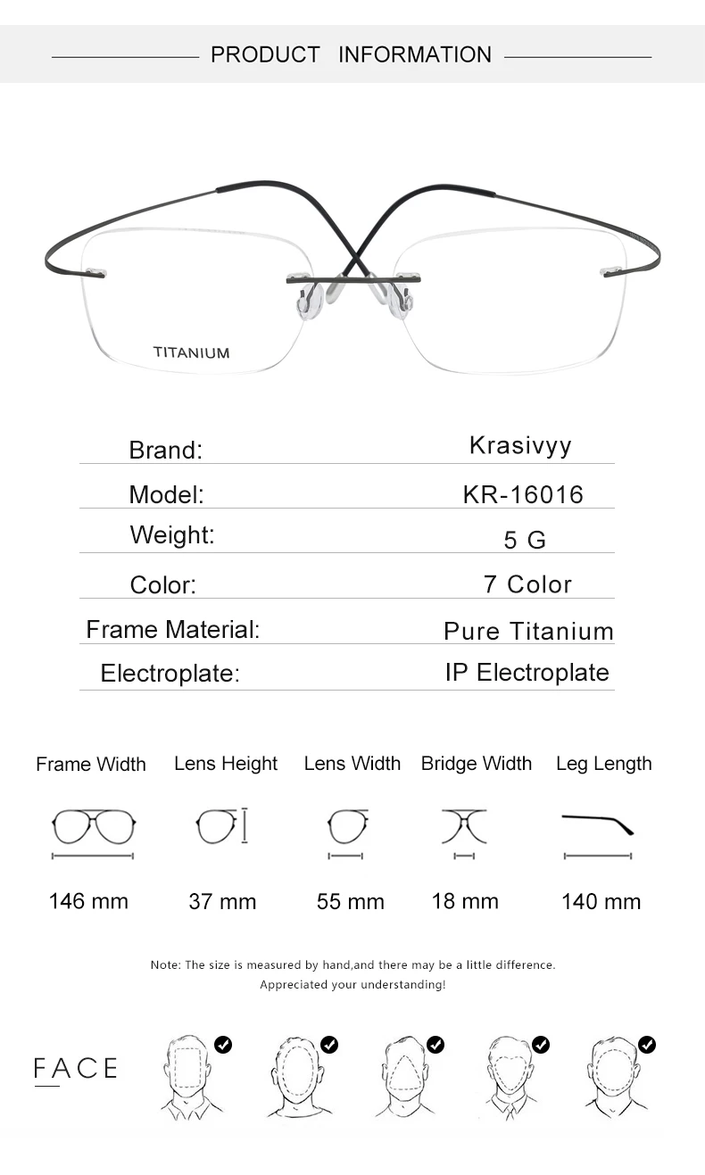 Krasivyy Pure Titanium Rimless Glasses Frame Men Prescription Eyeglasses Germany Women Myopia Optical Frame Screwless Eyewear
