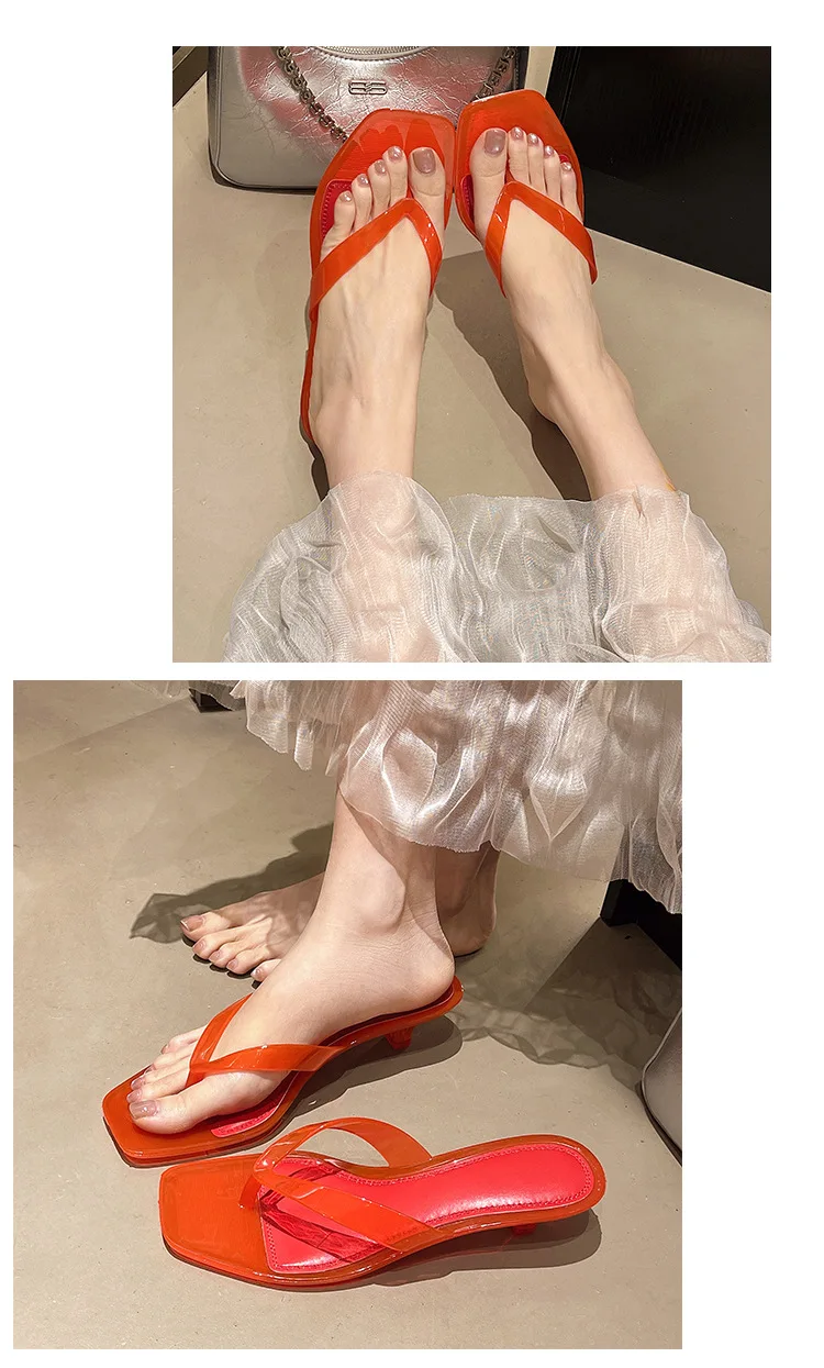 Minimalist Parisian Heeled PVC Sandals Women's Open Toe Post Kitten Heel Sleek Slip On Shoes Summer Casual Poolside Beach Sandal