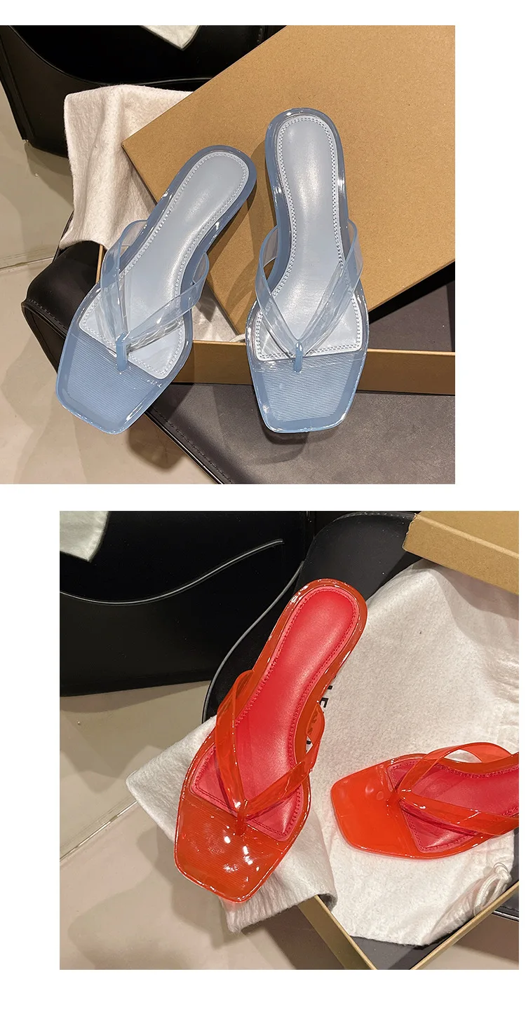 Minimalist Parisian Heeled PVC Sandals Women's Open Toe Post Kitten Heel Sleek Slip On Shoes Summer Casual Poolside Beach Sandal
